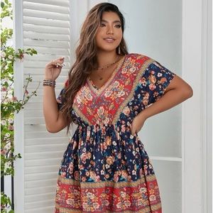 Plus floral print tie back dress